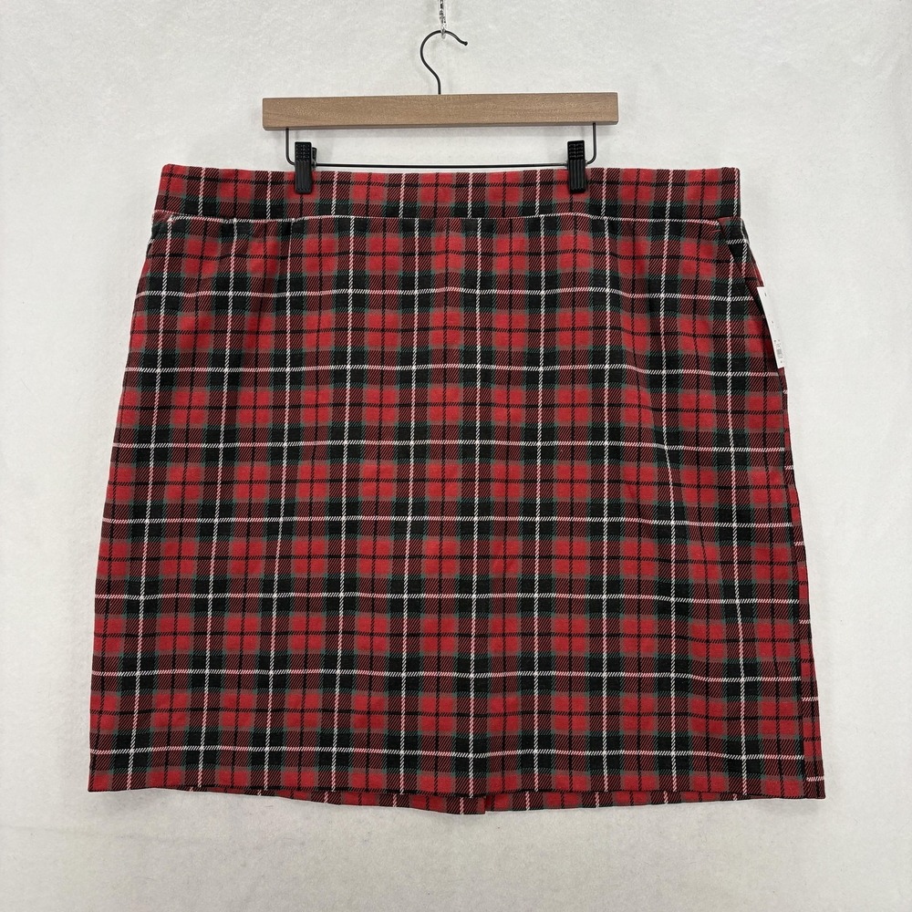 Croft & Barrow Skirt Womens 3X Red Plaid Knit Stretch Pull On Knee Pencil Winter